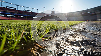 An upclose look at the stadiums field drainage system essential for maintaining a playable surface Stock Photo