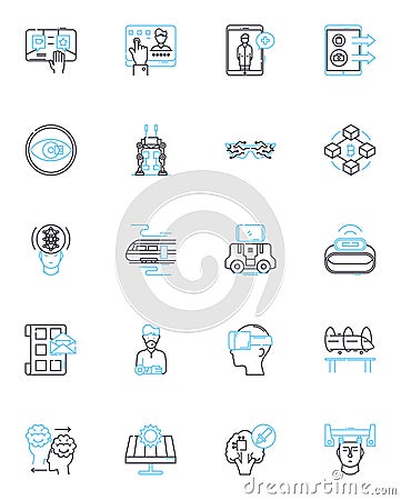Upcoming approaches linear icons set. Innovations, Advancements, Breakthroughs, Reforms, Improvements, Progress Vector Illustration