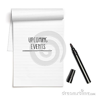 Upcoming Events headline on paper note book Stock Photo