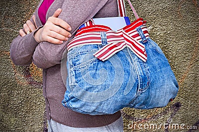 Upcycling jeans bag Stock Photo