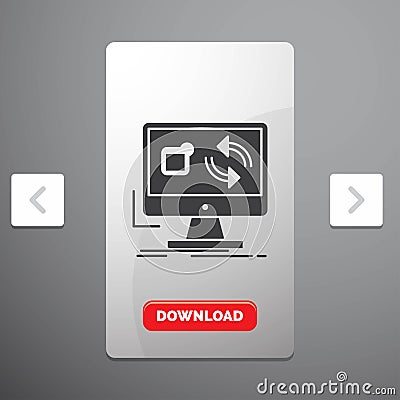 update, app, application, install, sync Glyph Icon in Carousal Pagination Slider Design & Red Download Button Vector Illustration