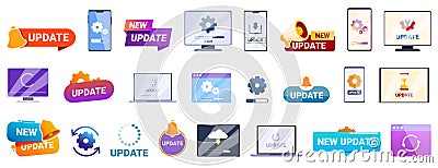 Update app software icons set cartoon vector. Platform system Vector Illustration