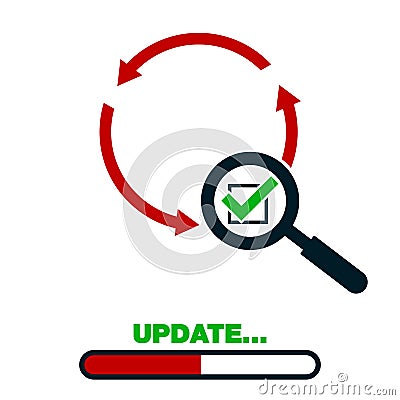 Update application progress icon upgrade software loader magnifying Vector Illustration