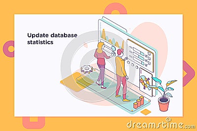 Update database statistics. Workflow and business management.3d isometric vector illustration Cartoon Illustration