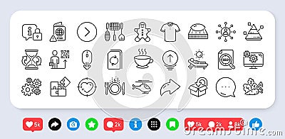 Update document, Vegetables and Return package line icons pack. For web app. Social media icons. Vector Vector Illustration