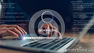 Update the software and install a new version system on the computer. The upgrade program, Business technology internet loading Stock Photo