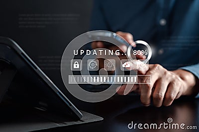 Update software and installing new version system in computer. Man upgrade program, Business technology internet loading bar with Stock Photo