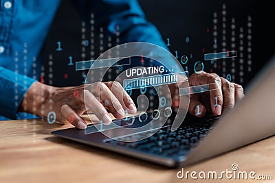 Update software and installing new version system in computer. Man upgrade program, Business technology internet loading bar with Stock Photo