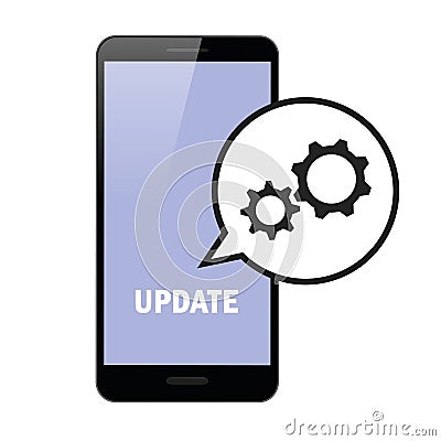 Update updating software smartphone gears in speach bubble Vector Illustration