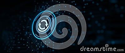 Update upgrade system application version sing on virtual screen Stock Photo
