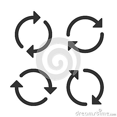 Update vector icon. Refresh arrow rotation symbol. Reload cycle sign. Arrowhead rotate button. Vector Illustration