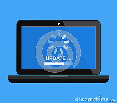 Update your computer`s software. The boot process in the laptop screen. Vector stock illustration Cartoon Illustration