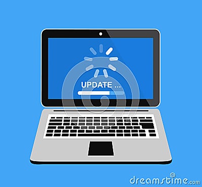 Update your computer`s software. The boot process in the laptop screen. Vector illustration Cartoon Illustration