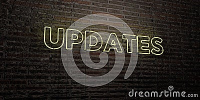 UPDATES -Realistic Neon Sign on Brick Wall background - 3D rendered royalty free stock image Stock Photo