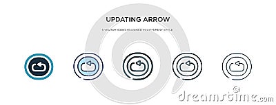 Updating arrow icon in different style vector illustration. two colored and black updating arrow vector icons designed in filled, Vector Illustration