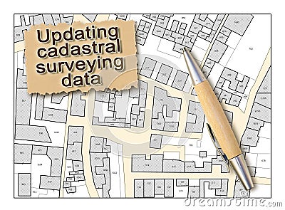 Updating public cadastral digital databases and information about land registry - concept with an imaginary cadastral map of Stock Photo