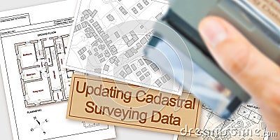 Updating public cadastral digital surveying databases and information about land registry - concept with an imaginary cadastral Stock Photo