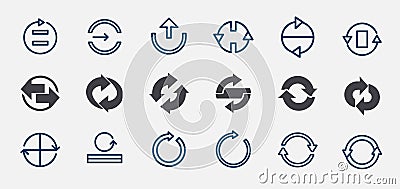 Updating with two circled arrows, loop spin turn rotate Vector Illustration