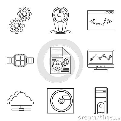 Upgrade tech icons set, outline style Vector Illustration