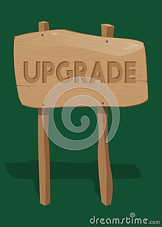 Upgrade text, upgrading software program concept on Wooden sign Vector Illustration