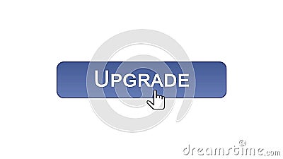 Upgrade web interface button clicked with mouse cursor, violet color, update Stock Photo