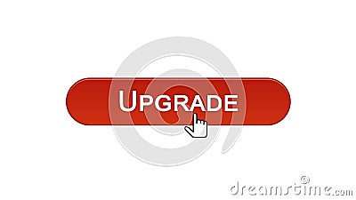 Upgrade web interface button clicked with mouse cursor, wine red color, update Stock Photo