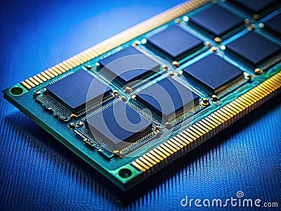 Upgrade Your Laptops Performance with a DDR4 or DDR5 RAM Module A Closeup View of Computer Memory for Stock Photo