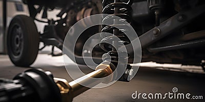 Upgrading a car suspension system with new shocks and str two generative AI Stock Photo