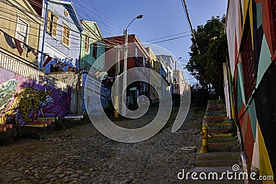 Uphill Street in Valparaiso With Buildings and Architecture Editorial Stock Photo