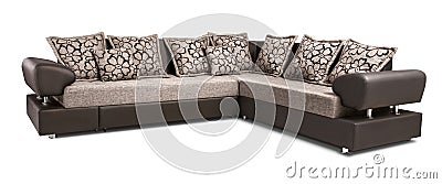 Upholstery sofa corner set with pillows isolated on white background with clipping path Stock Photo