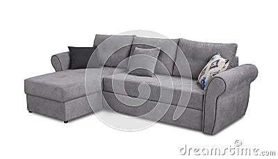 Upholstery sofa corner set with pillows isolated on white with clipping path Stock Photo