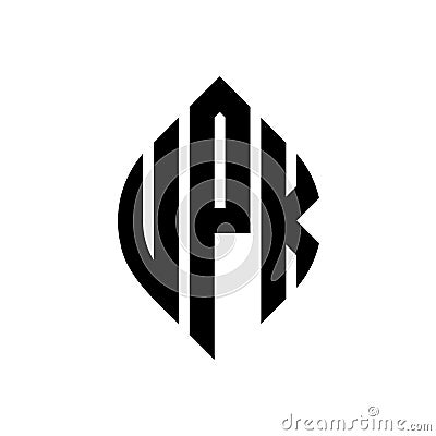 UPK circle letter logo design with circle and ellipse shape. UPK ellipse letters with typographic style. The three initials form a Vector Illustration