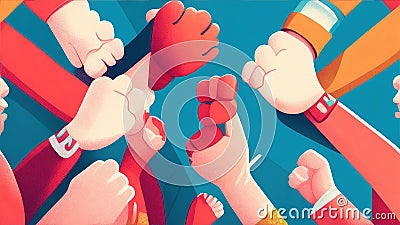 Illustrate enthusiasm by raising your hands together. Generative AI Stock Photo