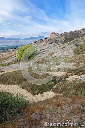 Uplistsikhe is an ancient rock-hewn town in eastern Georgia Stock Photo