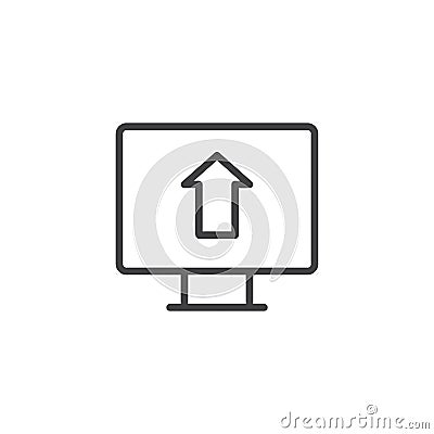 Upload arrow on monitor screen outline icon Vector Illustration