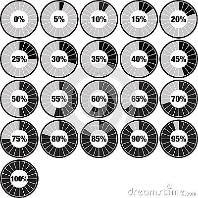 Upload Circles Counting in Steps of 5 Percent Vector Illustration