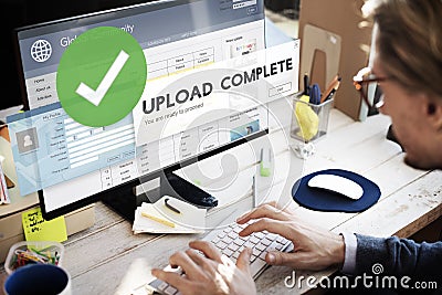 Upload Complete Data Uploading Submit Technology Concept Stock Photo