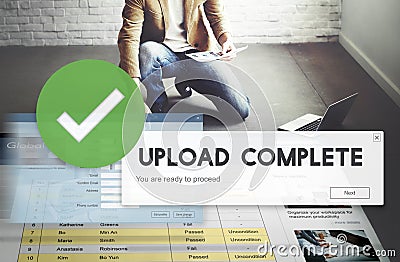 Upload Complete Data Uploading Submit Technology Concept Stock Photo