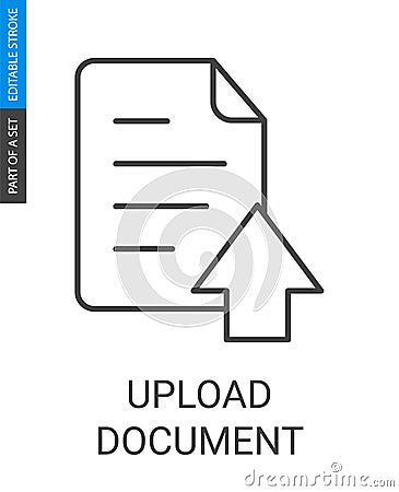 Upload document icon in outlinestyle with editable stroke Vector Illustration