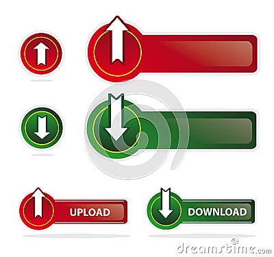 Upload and download buttons & icons Stock Photo