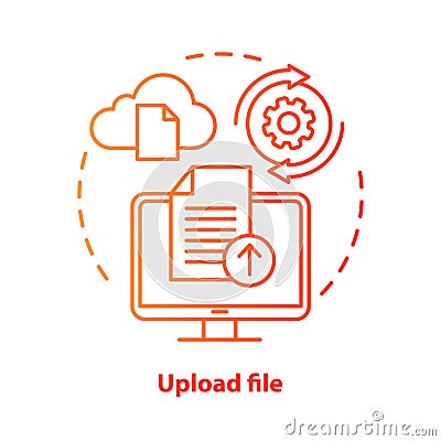 Upload file red concept icon. Data transfer idea thin line illustration. Downloading and cloud computing. File sharing Vector Illustration