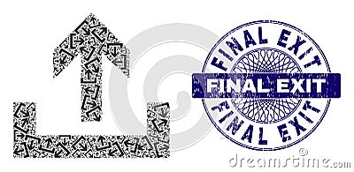 Upload Fractal Collage of Upload Items and Textured Final Exit Round Guilloche Seal Vector Illustration