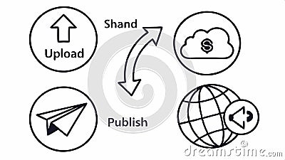 Upload and publish icons, online publishing, content upload, share, Vector Design, Generative AI Vector Illustration