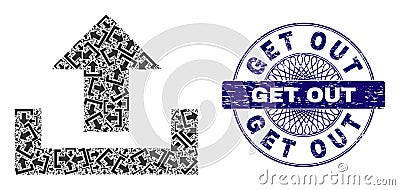 Upload Recursion Composition of Upload Icons and Scratched Get Out Round Guilloche Seal Vector Illustration