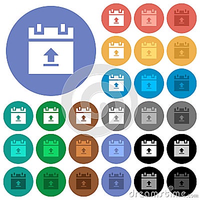 Upload schedule data round flat multi colored icons Stock Photo