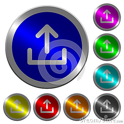 Upload symbol luminous coin-like round color buttons Stock Photo