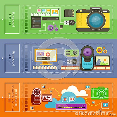 Upload Video, Photo Processing Vector Illustration