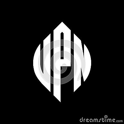 UPN circle letter logo design with circle and ellipse shape. UPN ellipse letters with typographic style. The three initials form a Vector Illustration