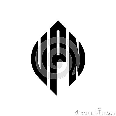 UPN circle letter logo design with circle and ellipse shape. UPN ellipse letters with typographic style. The three initials form a Vector Illustration