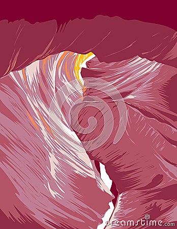 Upper Antelope Canyon in Lake Powell Navajo Tribal Park Arizona WPA Poster Art Vector Illustration